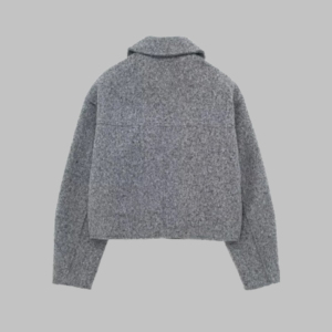 Chaqueta Corta de Lana Gris con Bolsillos