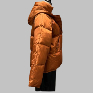 Parka acolchada con capucha para mujer en naranja cálido